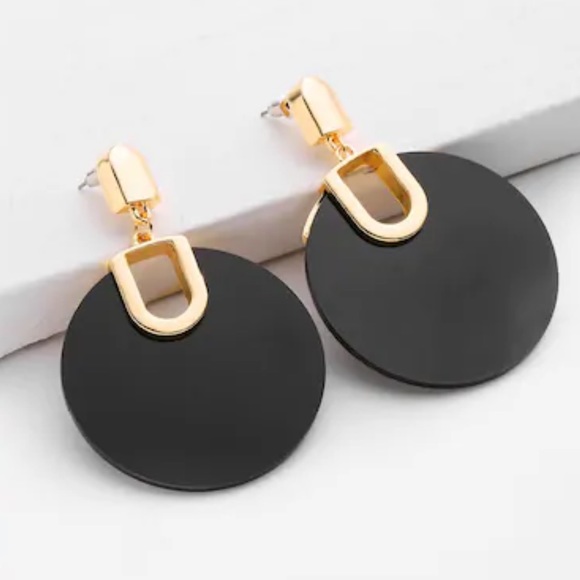 LAST SET Black Circle Drop Statement Earrings - Picture 3 of 4